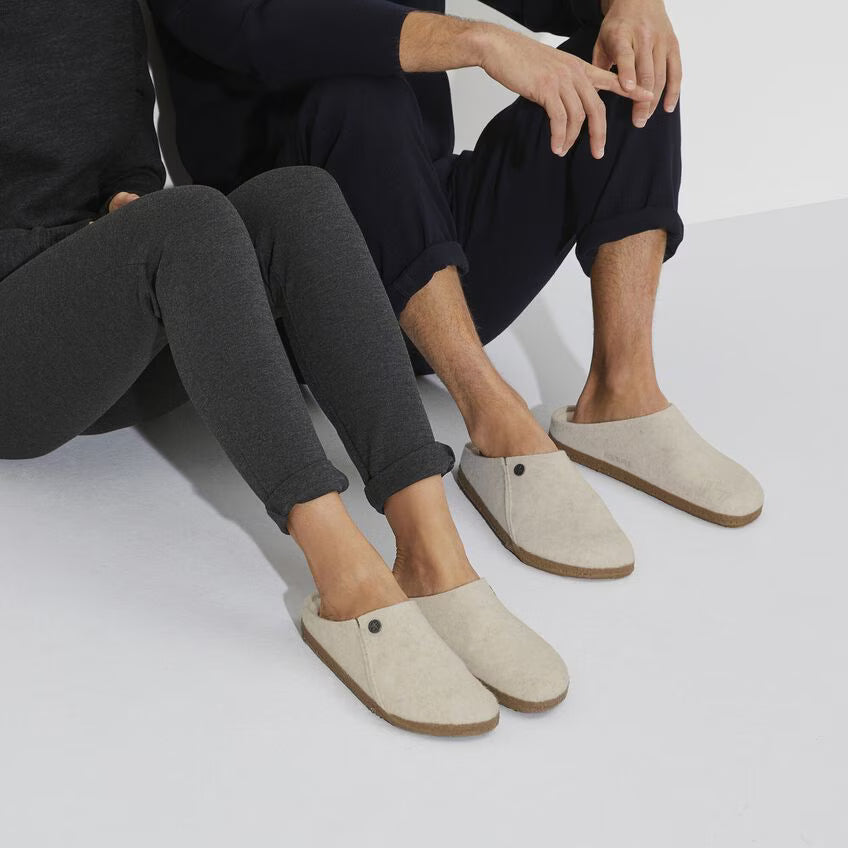 BIRKENSTOCK ZERMATT SLIPPERS ECRU/ NATURAL WOOL/ SHEARLING