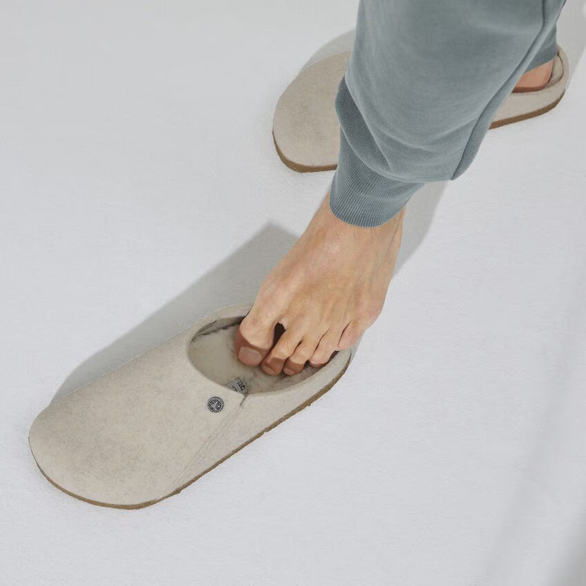 BIRKENSTOCK ZERMATT SLIPPERS ECRU/ NATURAL WOOL/ SHEARLING