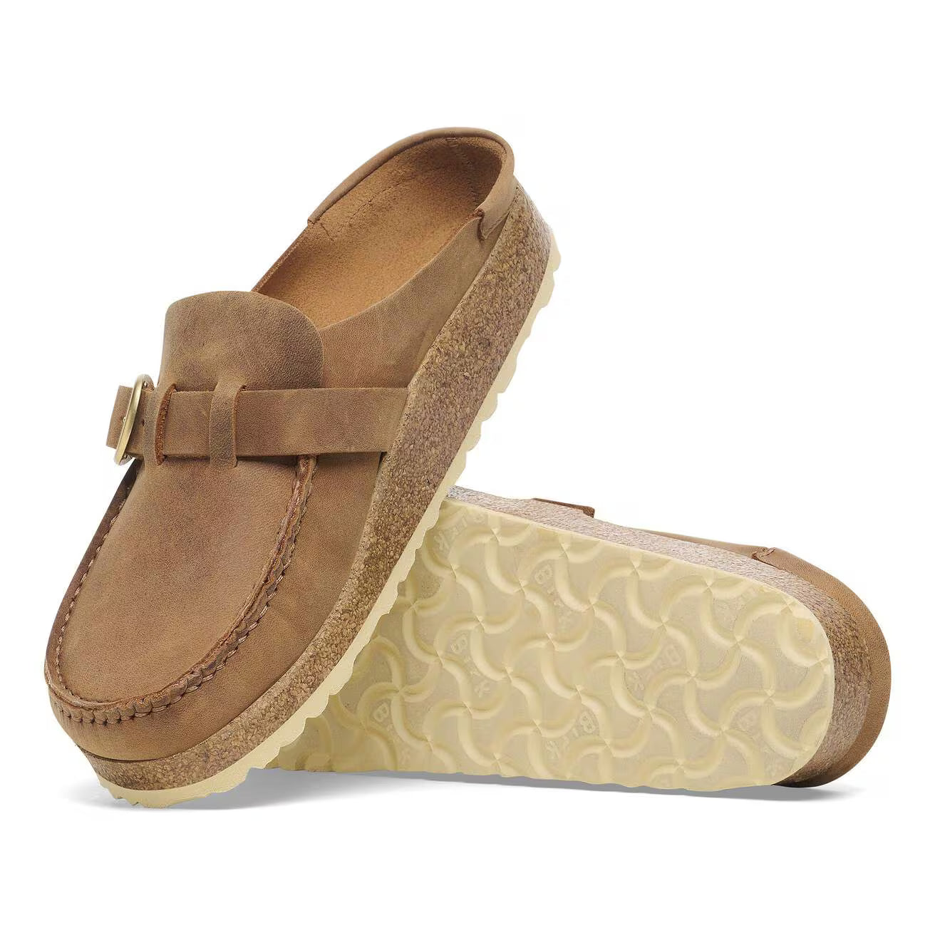 SABOTS BIRKENSTOCK BUCKLEY EN CUIR HUILÉ COGNAC