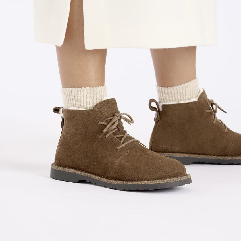 BIRKENSTOCK UPPSALA BOTTINES MI-HAUTES EN PEAU DE PEAU DERRIÈRE À LACETS THÉ FONCÉ