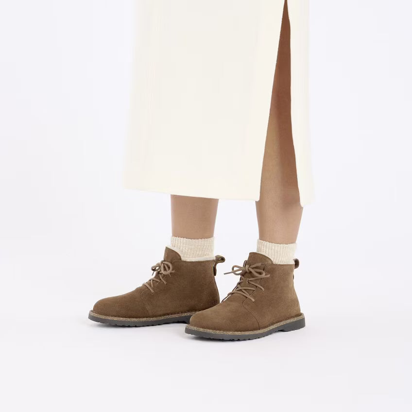 BIRKENSTOCK UPPSALA BOTTINES MI-HAUTES EN PEAU DE PEAU DERRIÈRE À LACETS THÉ FONCÉ