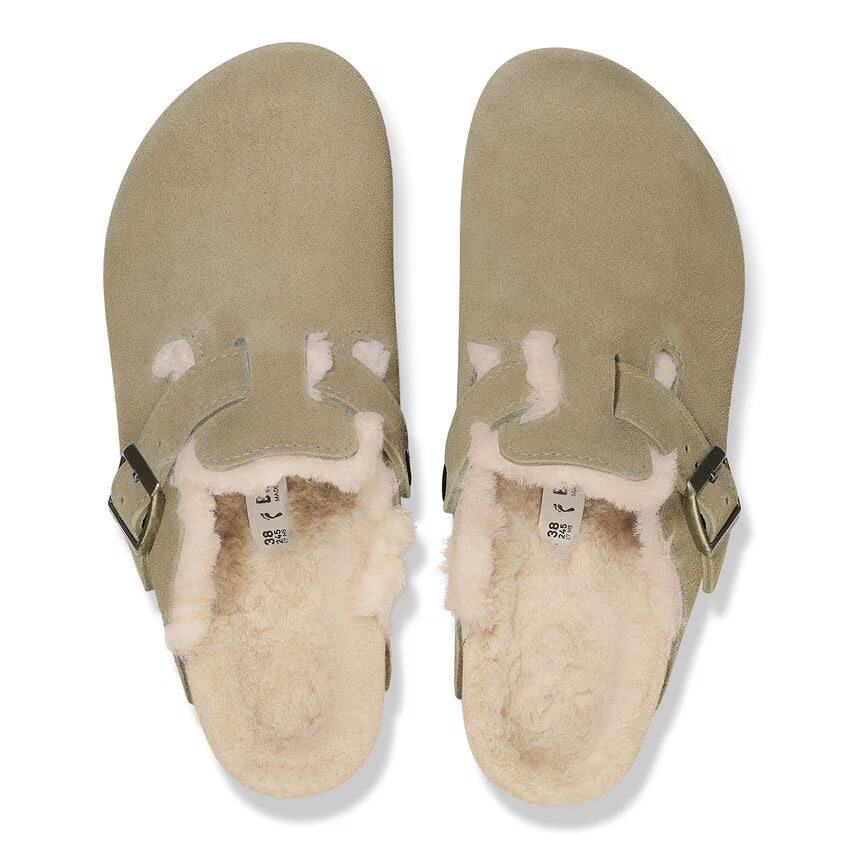BIRKENSTOCK BOSTON VL PEAU LAINE TAUPE DAIM CUIR