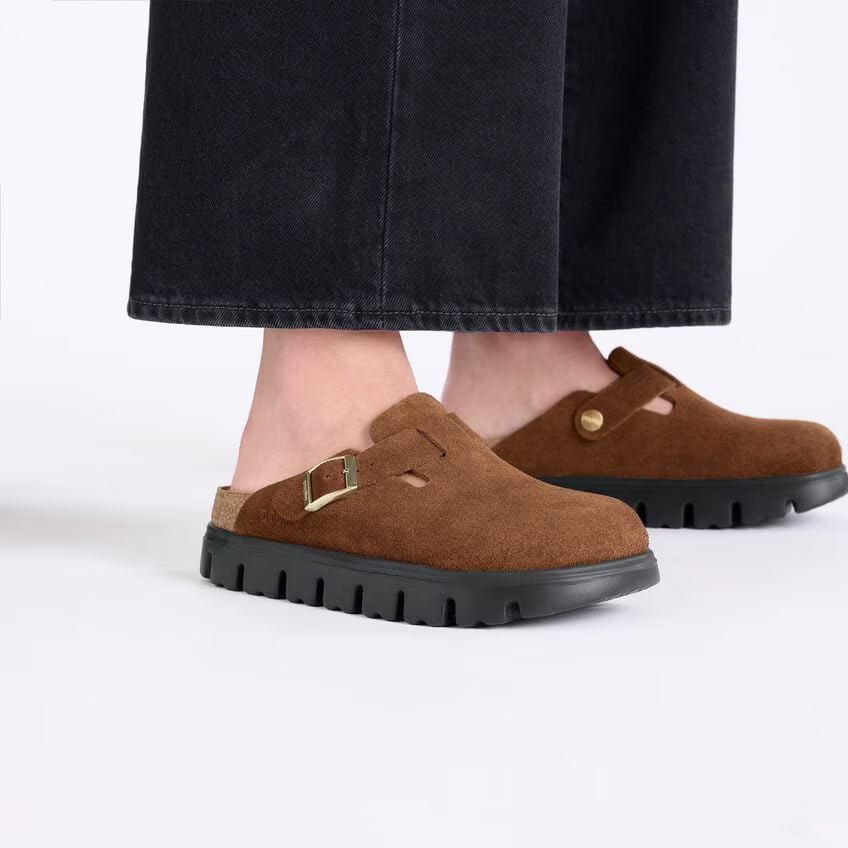 BIRKENSTOCK BOSTON CHUNKY DARK TEA SUEDE LEATHER
