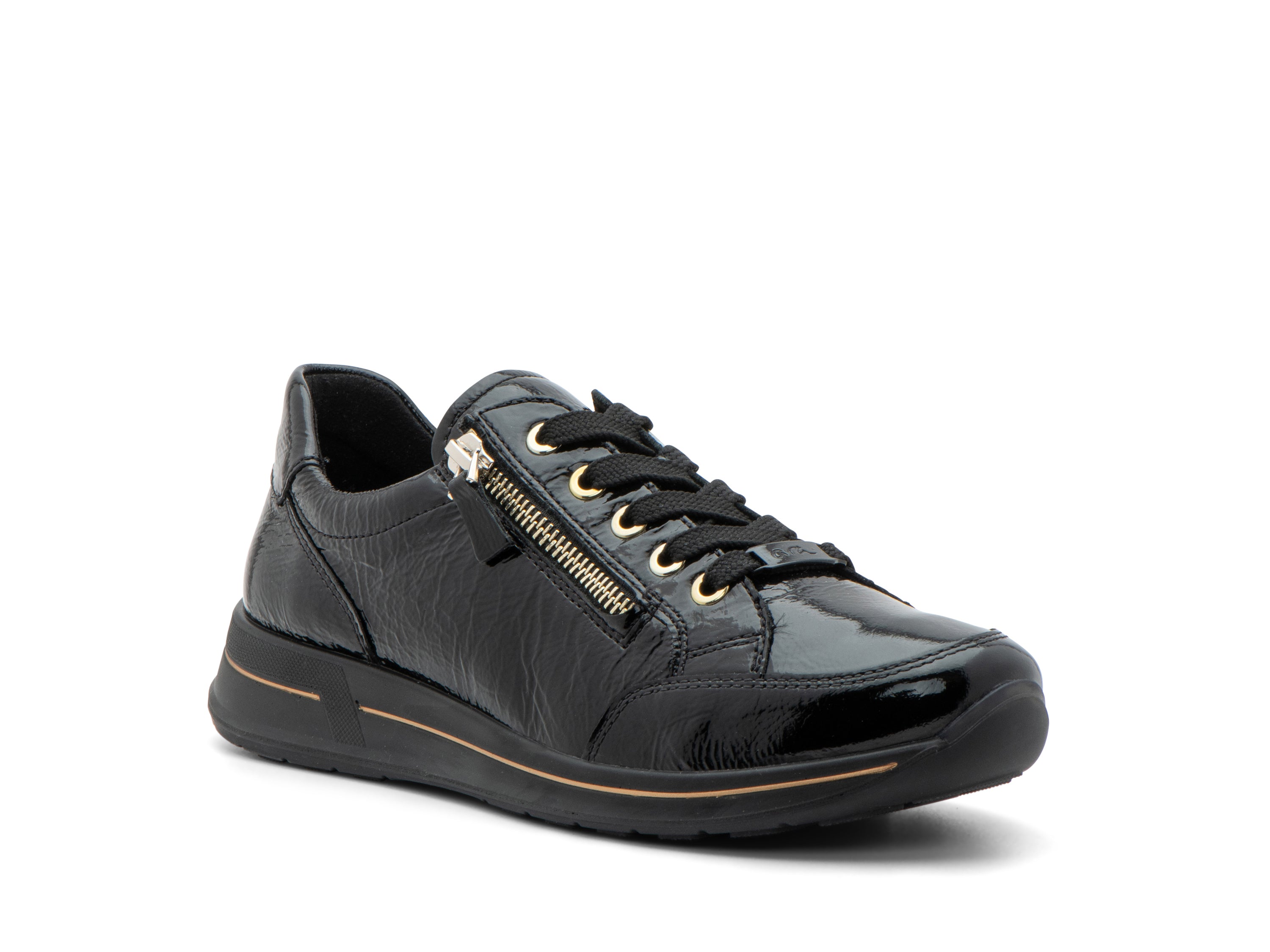 ARA SHOES Oleanna Lace Up Side Zip Sneaker Black Steel