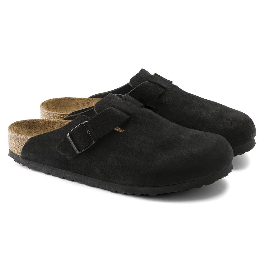 BIRKENSTOCK BOSTON SOFT FOOTBED BLACK SUEDE LEATHER