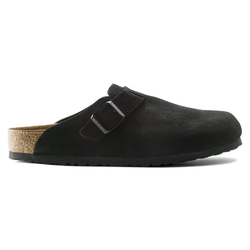 BIRKENSTOCK BOSTON SOFT FOOTBED BLACK SUEDE LEATHER