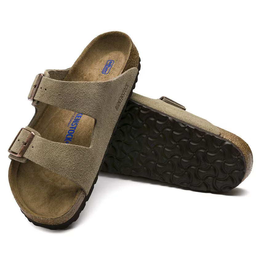 BIRKENSTOCK ARIZONA SOFT FOOTBED SANDALS TAUPE SUEDE
