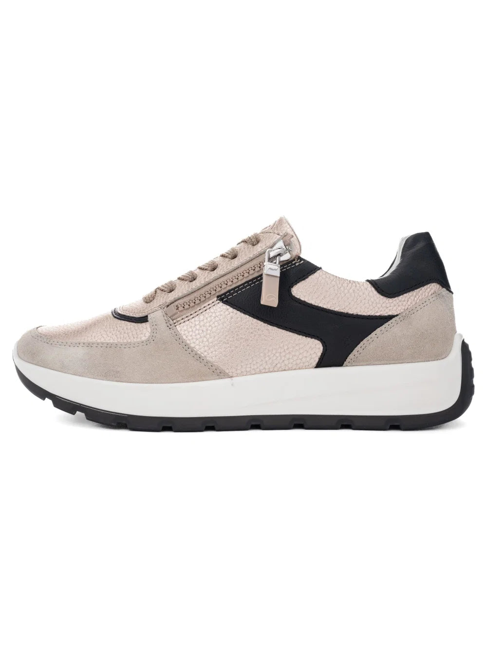 ARA Shoes Nagano Women's Beige and black Sneakers side view on a white background