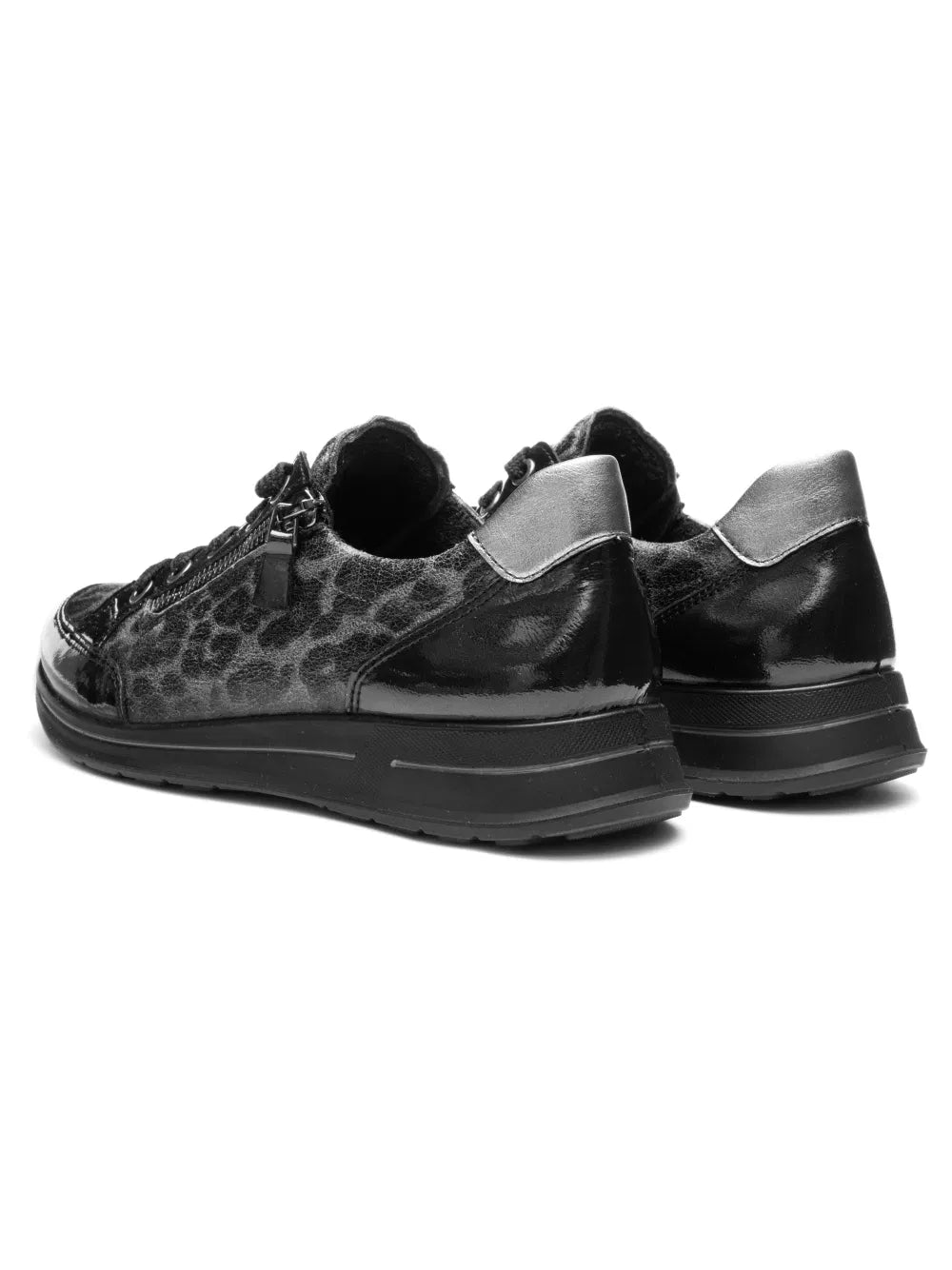ARA SHOES Oleanna Lace Up Side Zip Sneaker Black Steel
