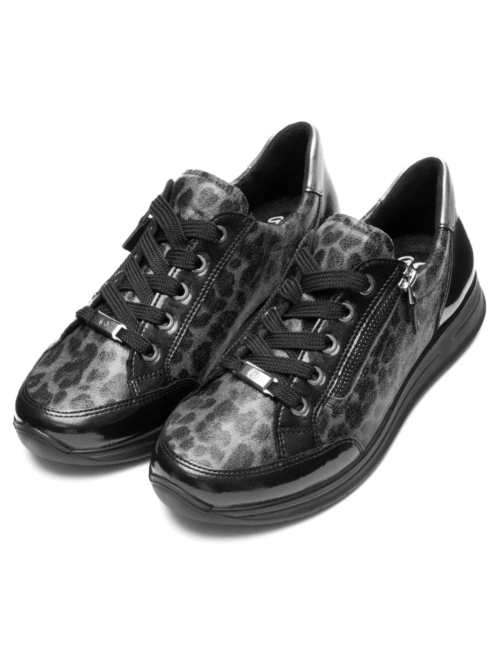 ARA SHOES Oleanna Lace Up Side Zip Sneaker Black Steel