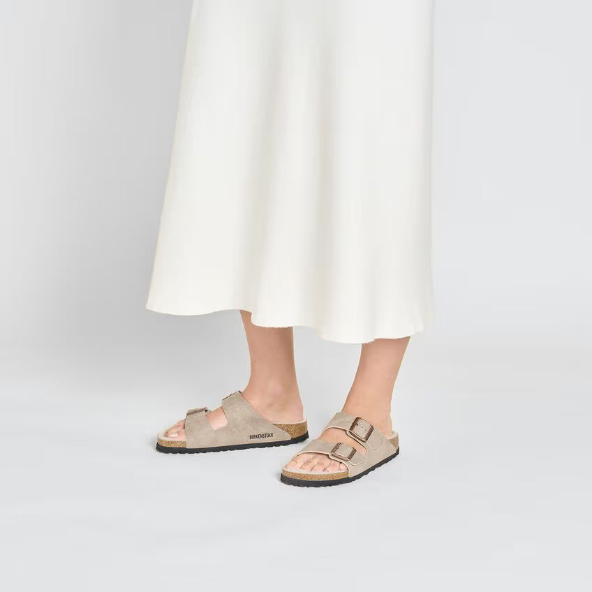 BIRKENSTOCK ARIZONA SHEARLING DÉSERT DUST GRIS TAUPE MICROFIBRE