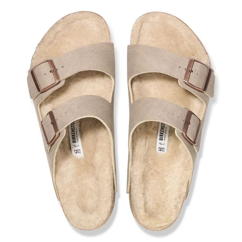 BIRKENSTOCK ARIZONA SHEARLING DÉSERT DUST GRIS TAUPE MICROFIBRE