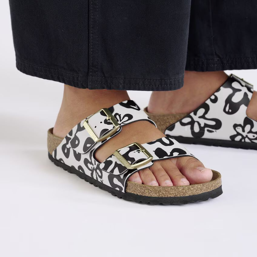 BIRKENSTOCK ARIZONA BIRKO FLOR Blooms White Black