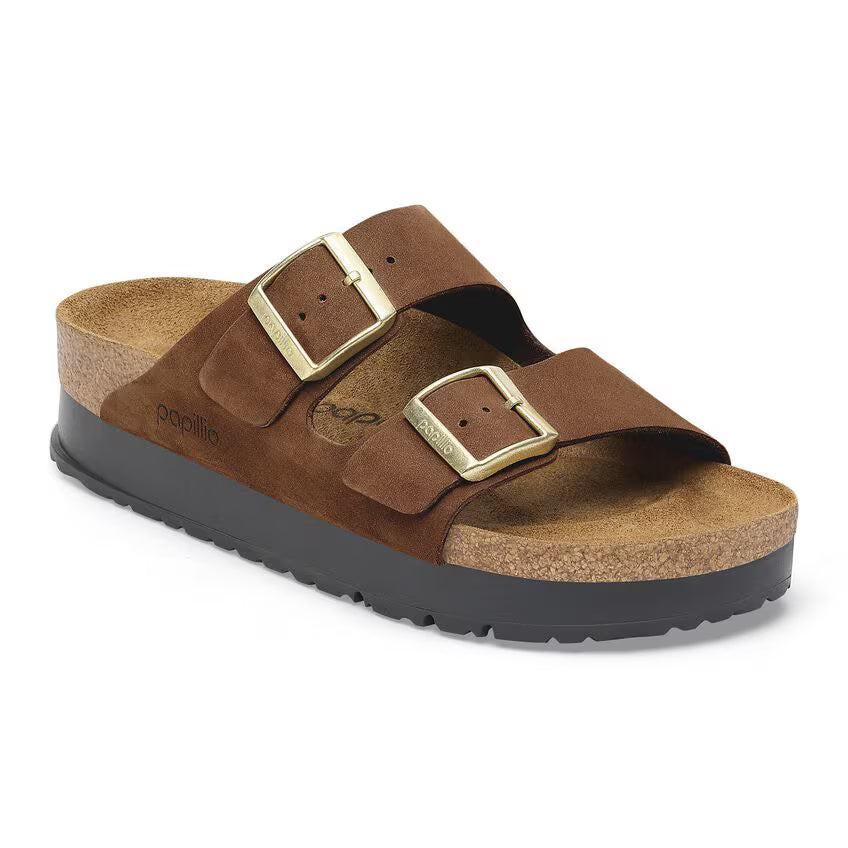 BIRKENSTOCK ARIZONA FLEX PLATEFORME CUIR NUBUCK THÉ FONCÉ