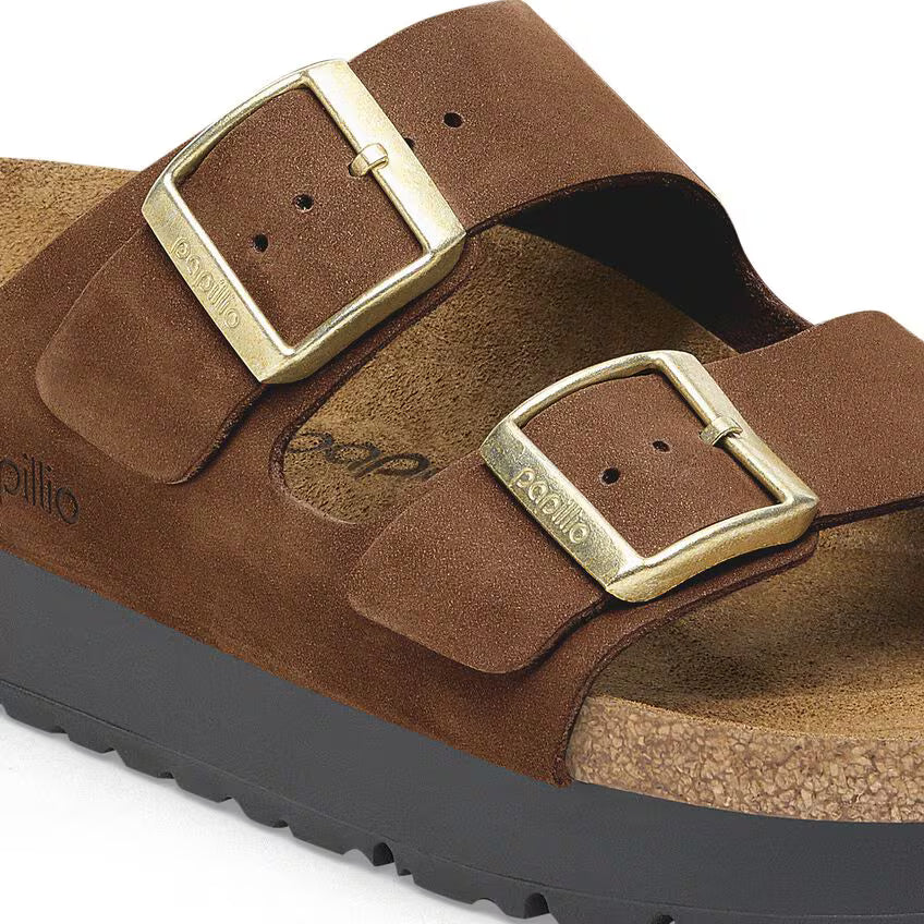 BIRKENSTOCK ARIZONA FLEX PLATEFORME CUIR NUBUCK THÉ FONCÉ