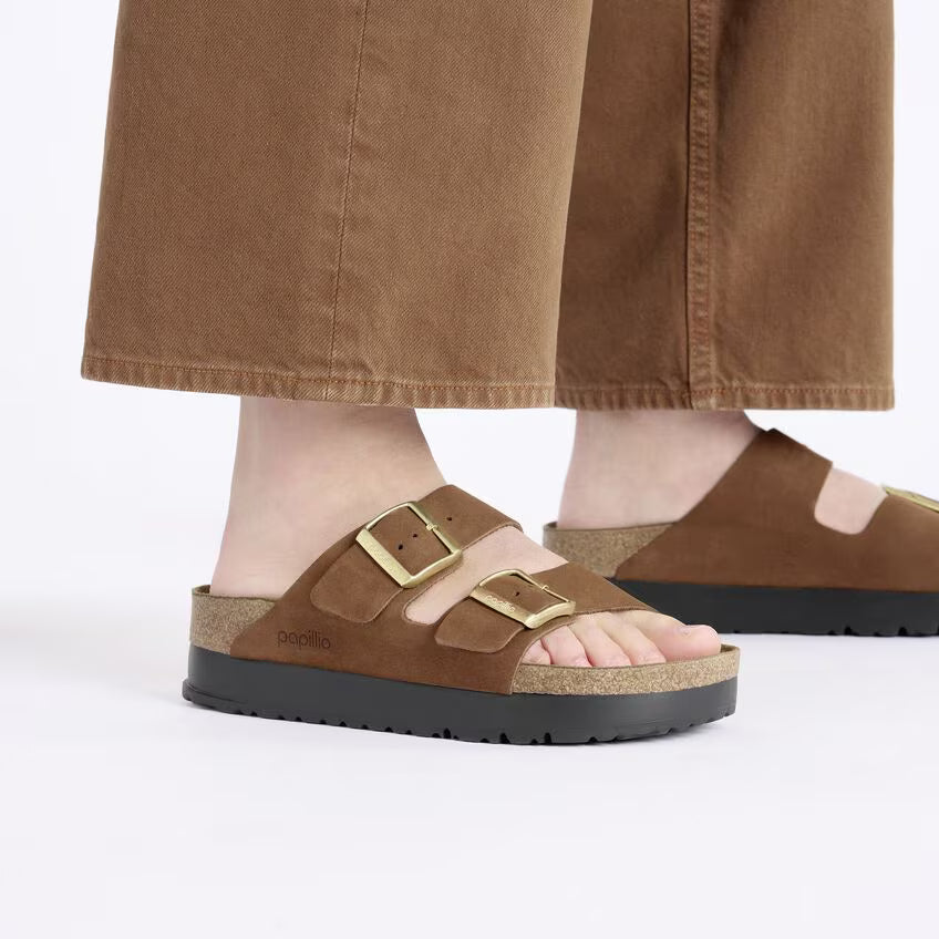 BIRKENSTOCK ARIZONA FLEX PLATEFORME CUIR NUBUCK THÉ FONCÉ