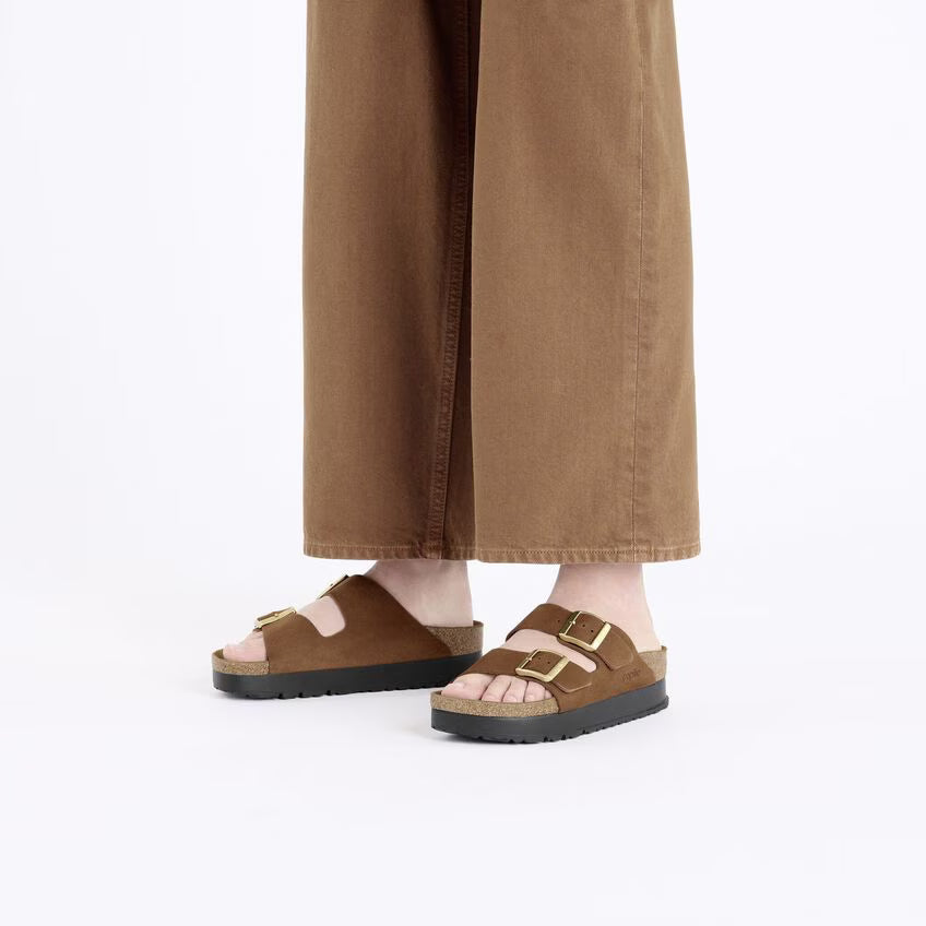 BIRKENSTOCK ARIZONA FLEX PLATEFORME CUIR NUBUCK THÉ FONCÉ