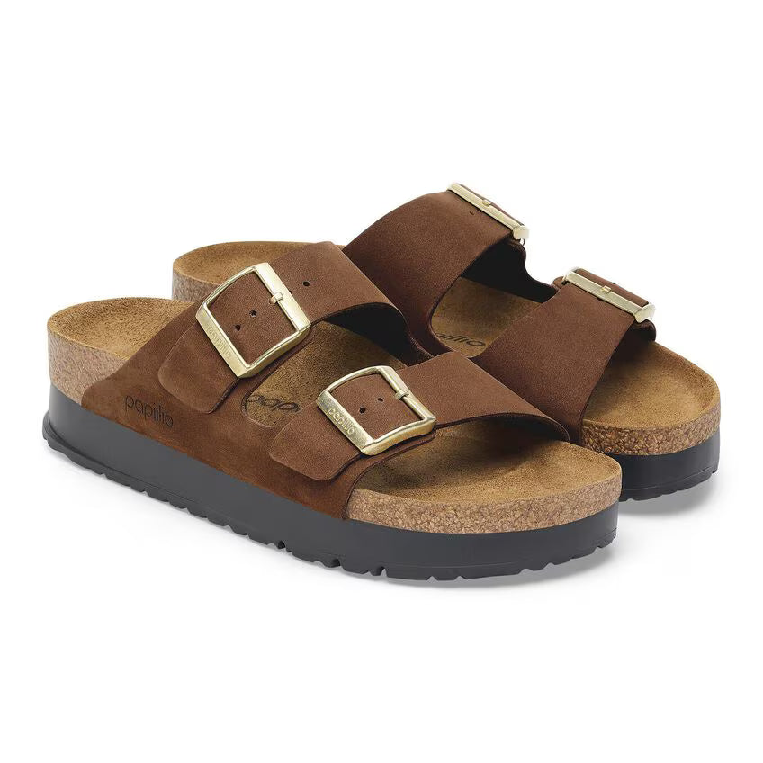 BIRKENSTOCK ARIZONA FLEX PLATEFORME CUIR NUBUCK THÉ FONCÉ