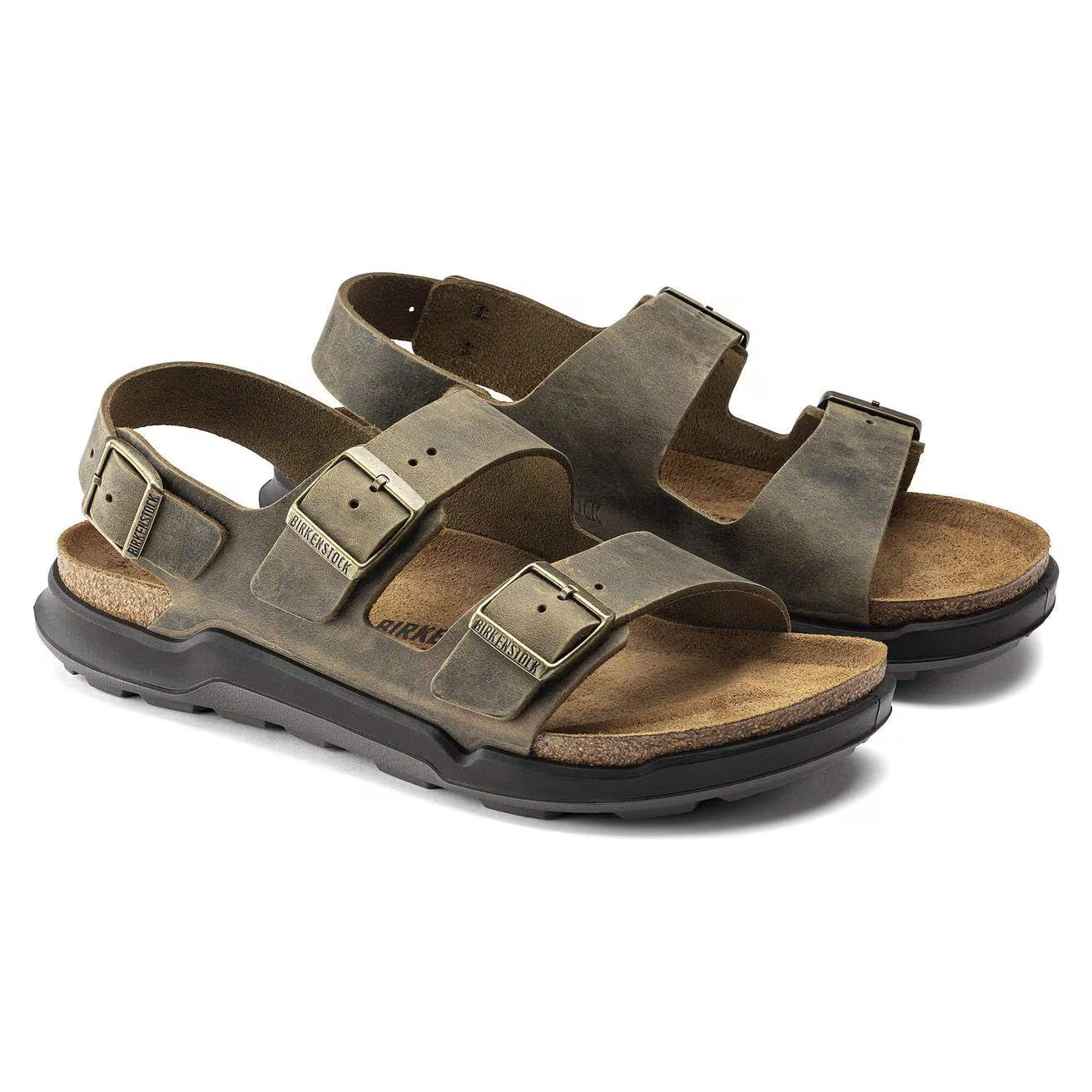 BIRKENSTOCK MILANO CT CUIR HUILÉ KAKI DÉLAVÉ