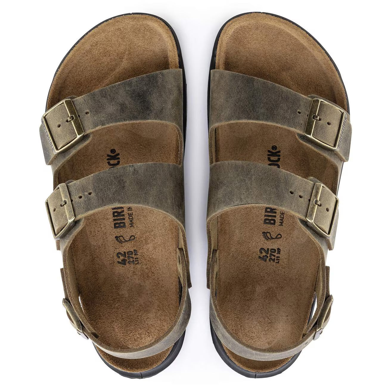 BIRKENSTOCK MILANO CT CUIR HUILÉ KAKI DÉLAVÉ