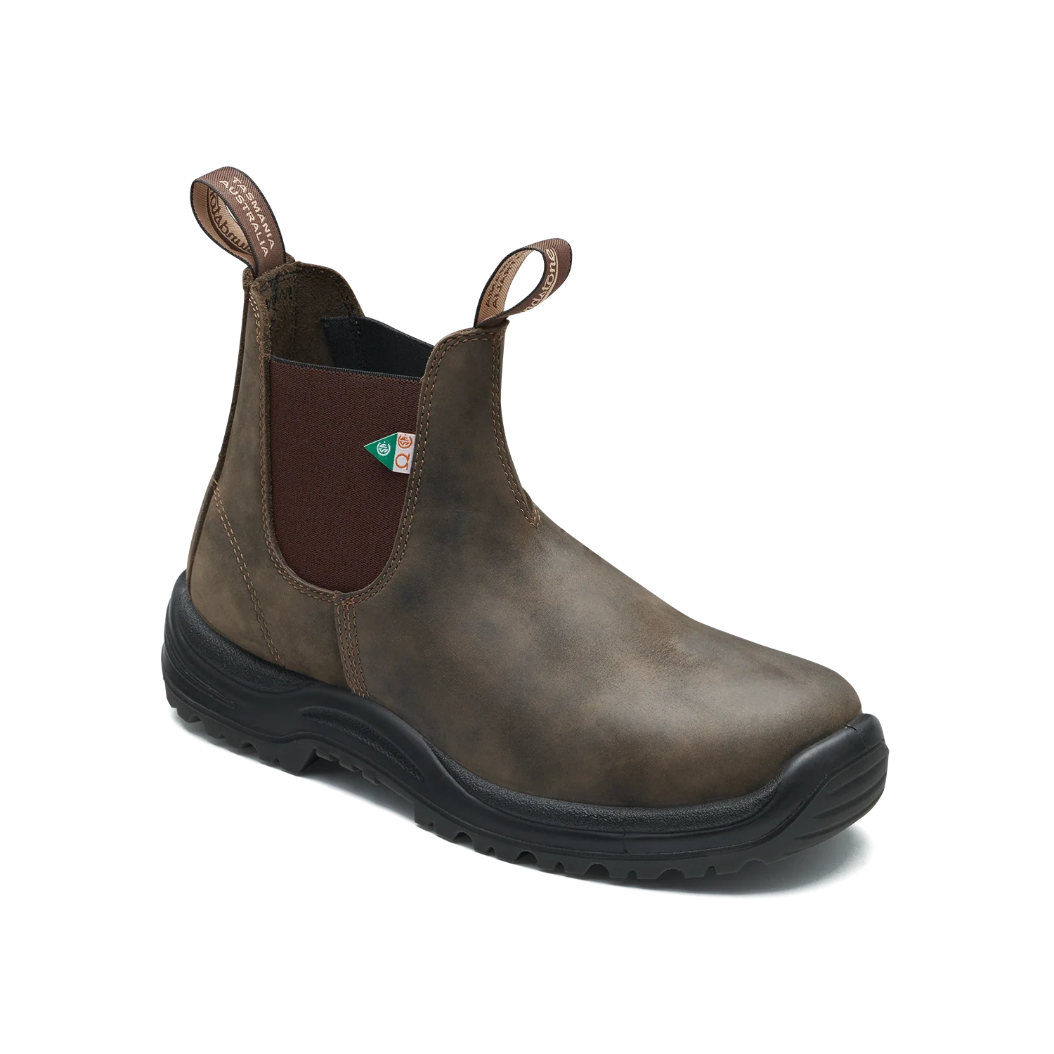 Blundstone 180 Work Safety Waxy Rustic Brown Chelsea boot side view on a white background | shop now on Foot Sensation