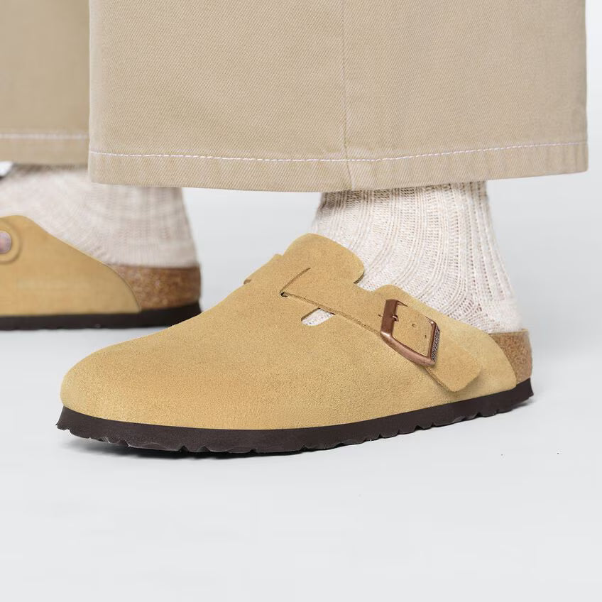 Birkenstock Boston Suede Leather - Latte Cream