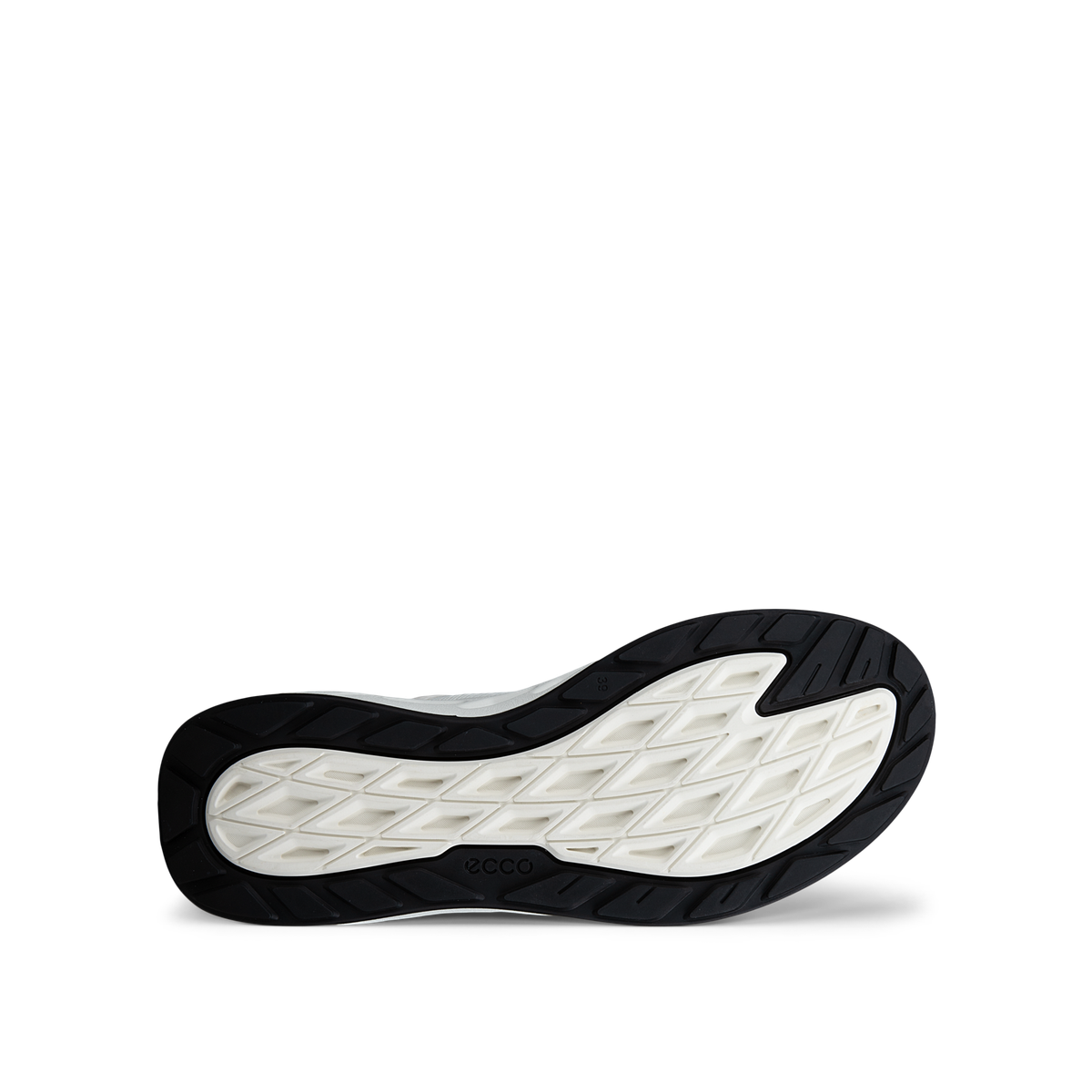 ECCO Biom 720 Breathru Women's Sneaker Close-up of a shoe sole with black and white design on a white background