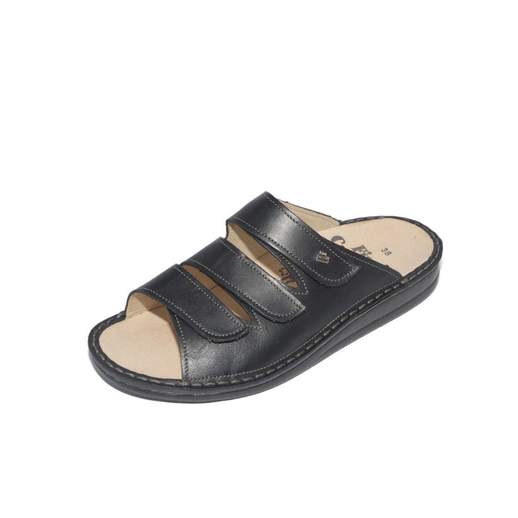 FINN COMFORT Korfu Sandals | Black Nappa | Finn Comfort Canada