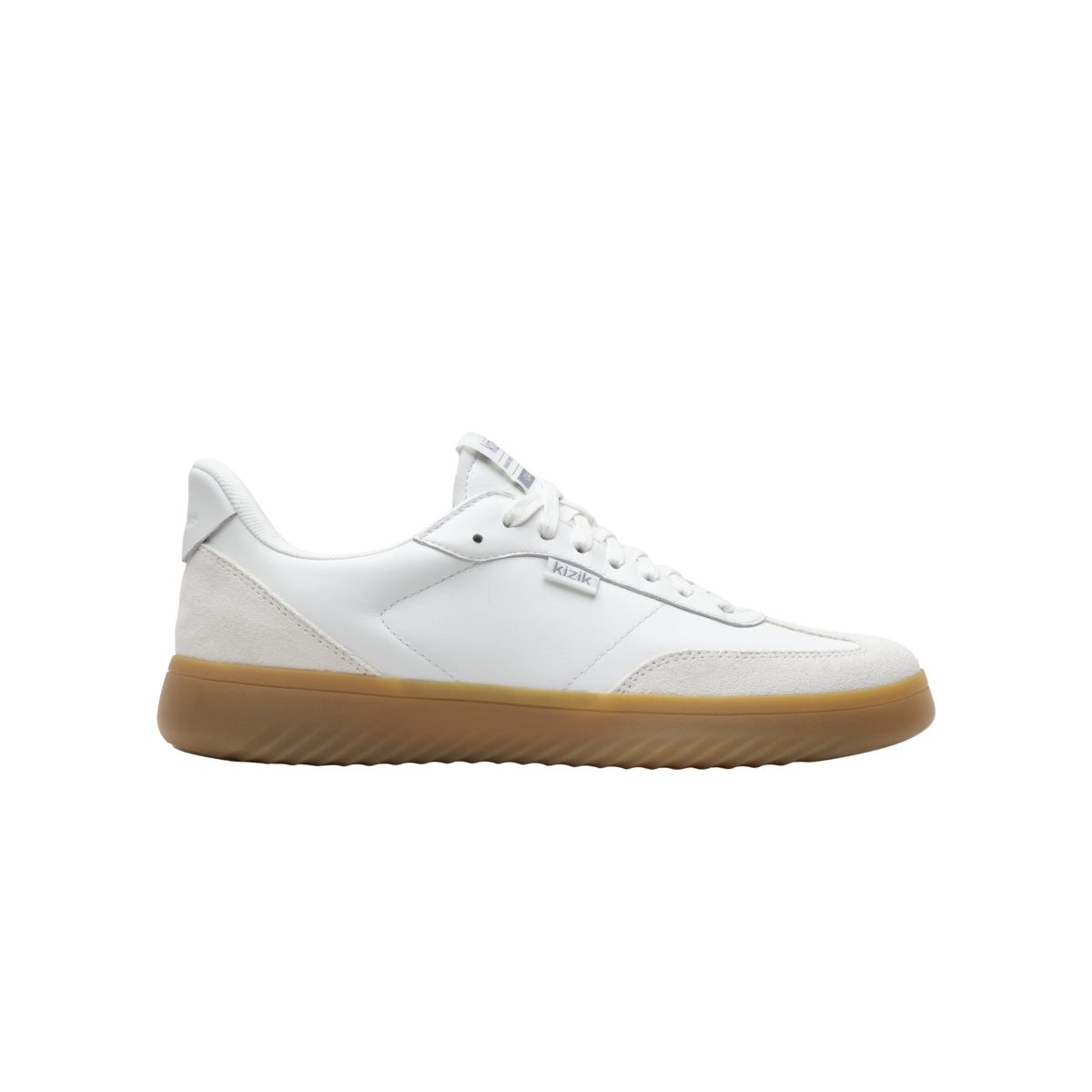 KIZIK Camden Men's Sneaker White sneaker with brown sole on a white background