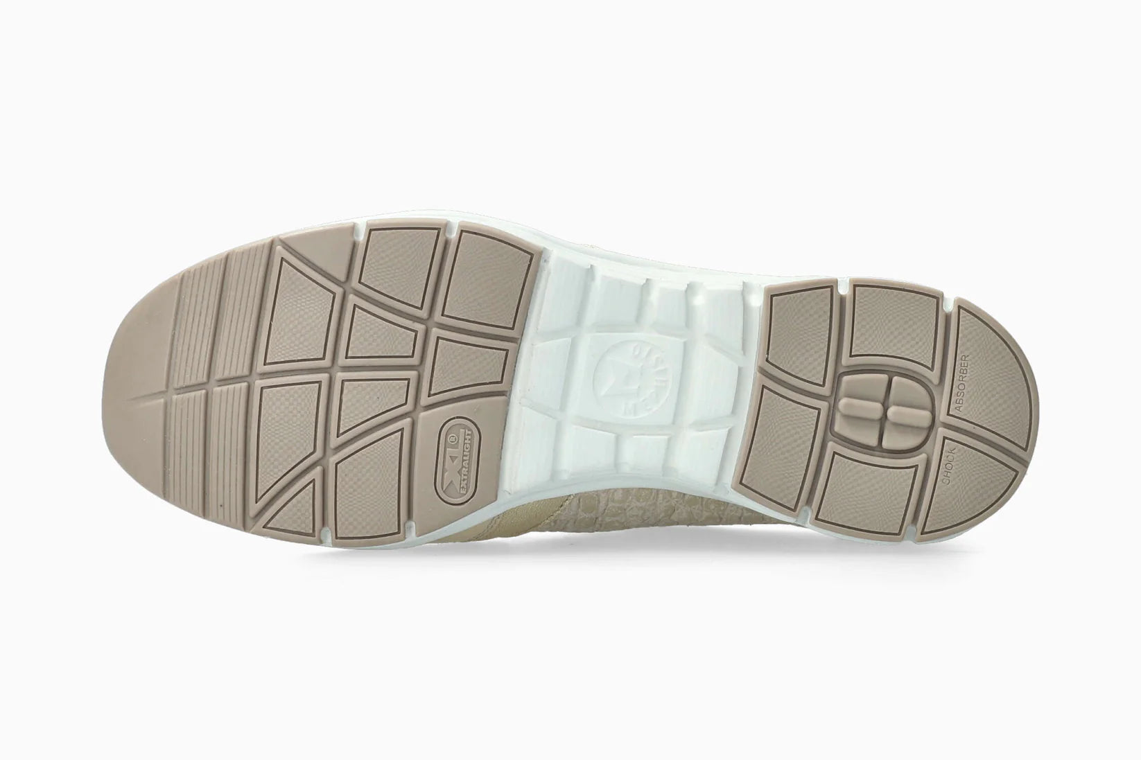 Mephisto Ylona women’s sneaker outsole view showing shock absorber sole. Shop now at Foot Sensation.