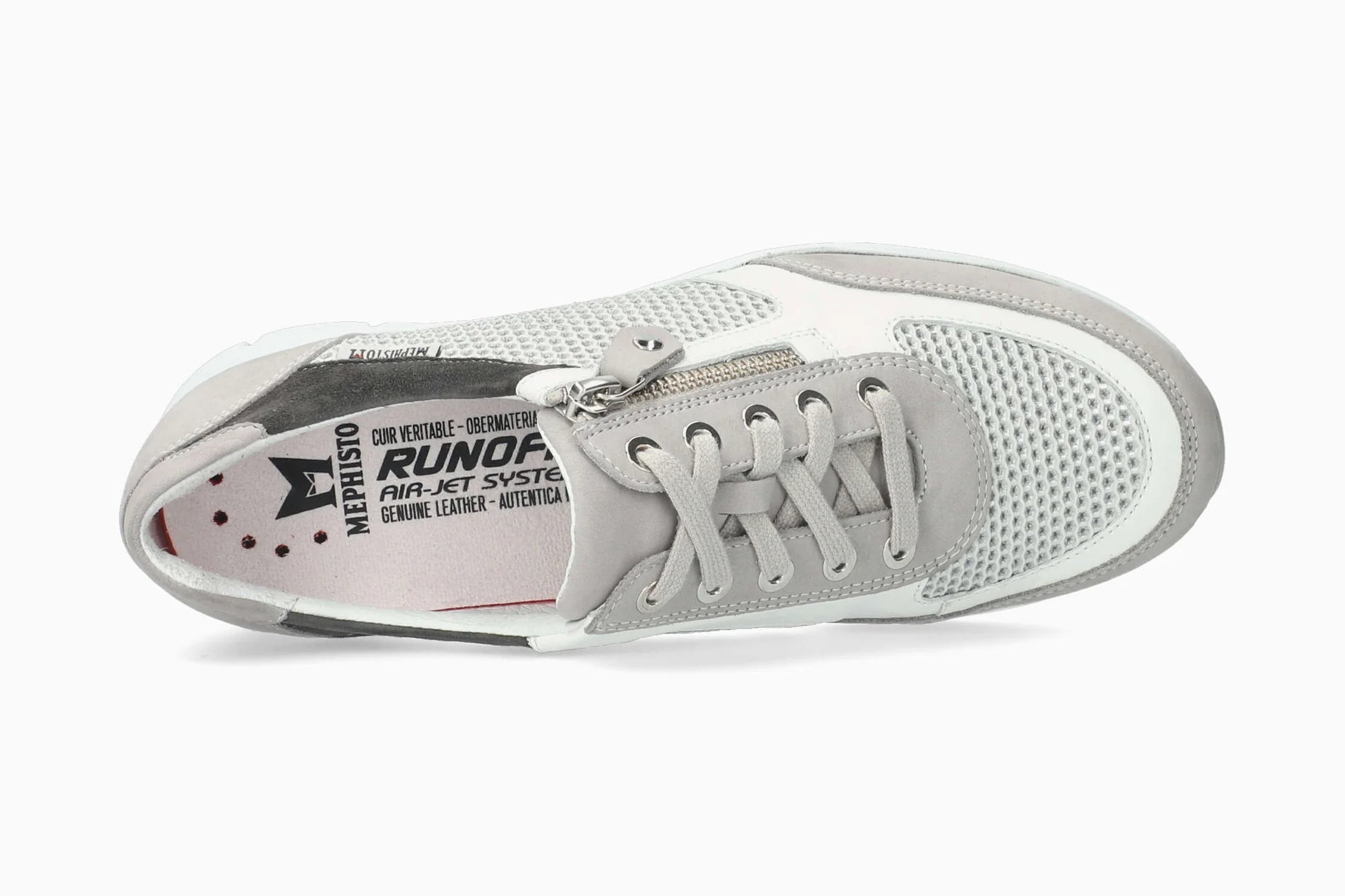 MEPHISTO YLONA SNEAKER LACE UP LIGHT GREY LEATHER