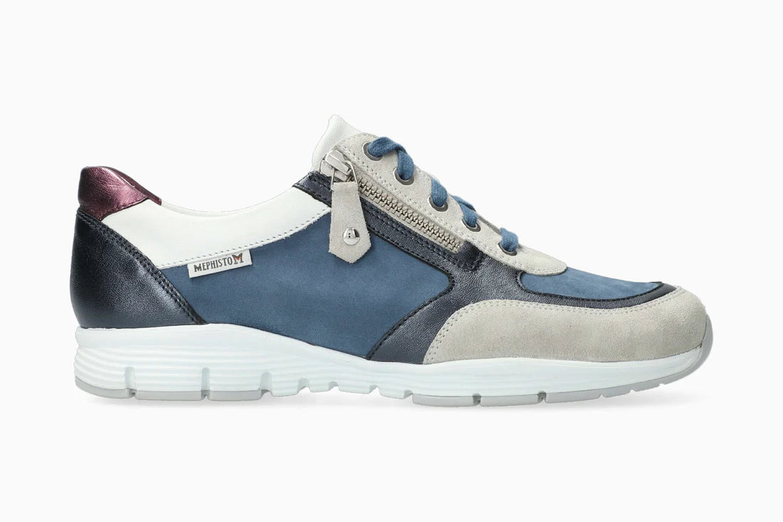 Baskets MEPHISTO YLONA à lacets et fermeture éclair latérale en jean bleu