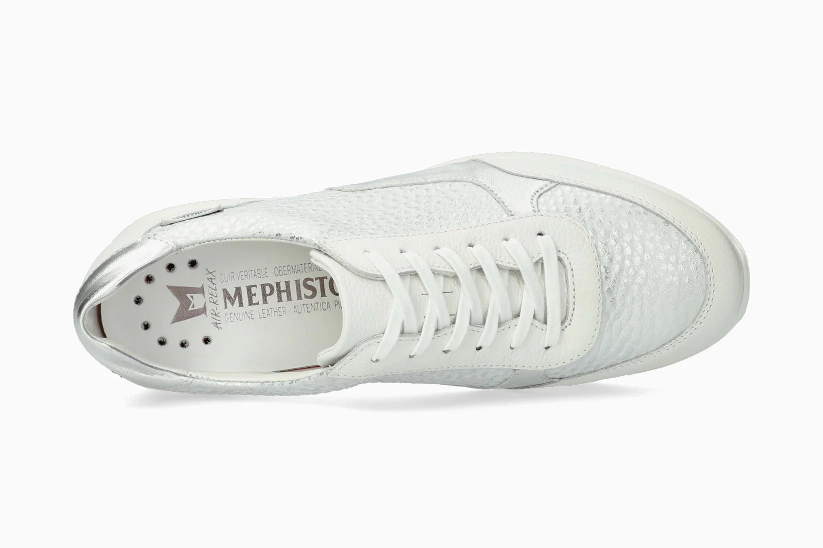 Mephisto Mendy women’s sneaker white ceylan side view. Shop now at Foot Sensation.