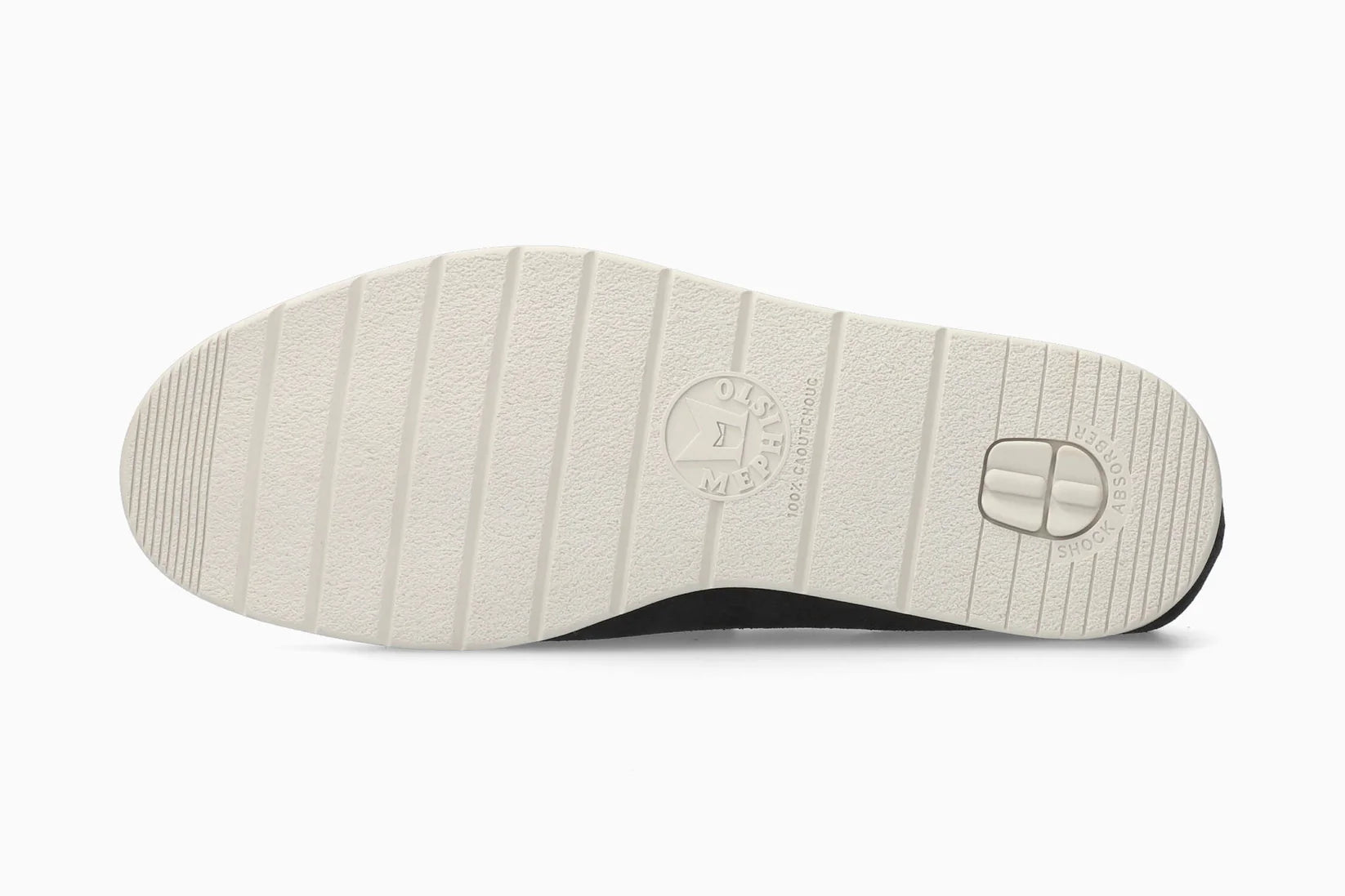 White Mephsito Valner Men's Loafer shoe sole with brand logo on a white background