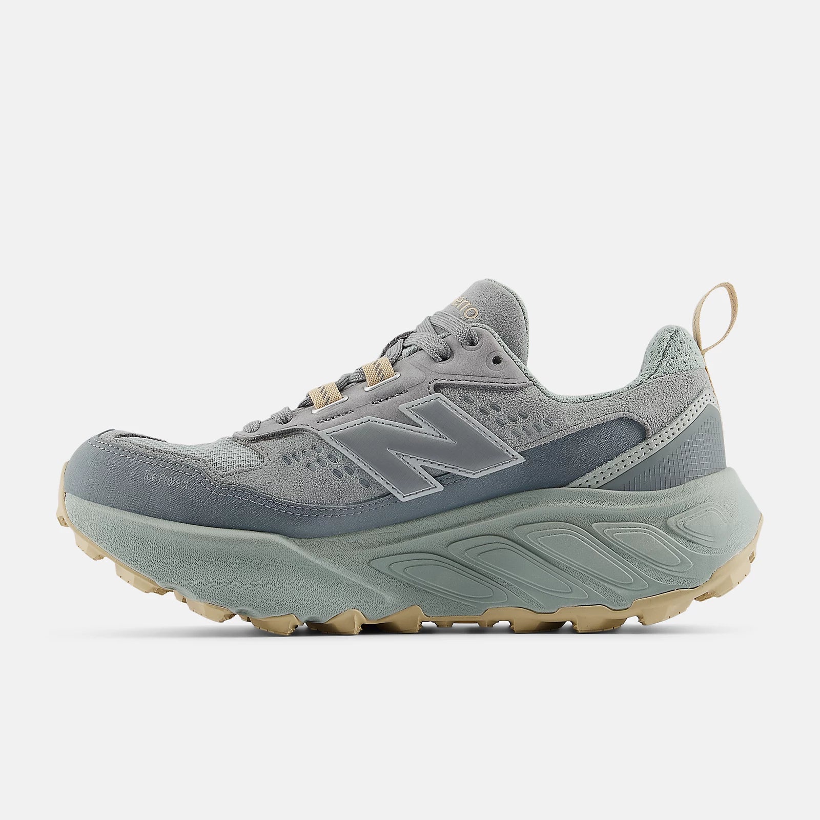 Gray and green sneaker on a white background NEW BALANCE WHIET6QZ Hierro Trek Trail Running Slate Grey Women shoe Foot Sensation Canada Online Store in-store Toronto Mississauga Vancouver Montreal Ottawa Quebec Calgary Edmonton Winnipeg