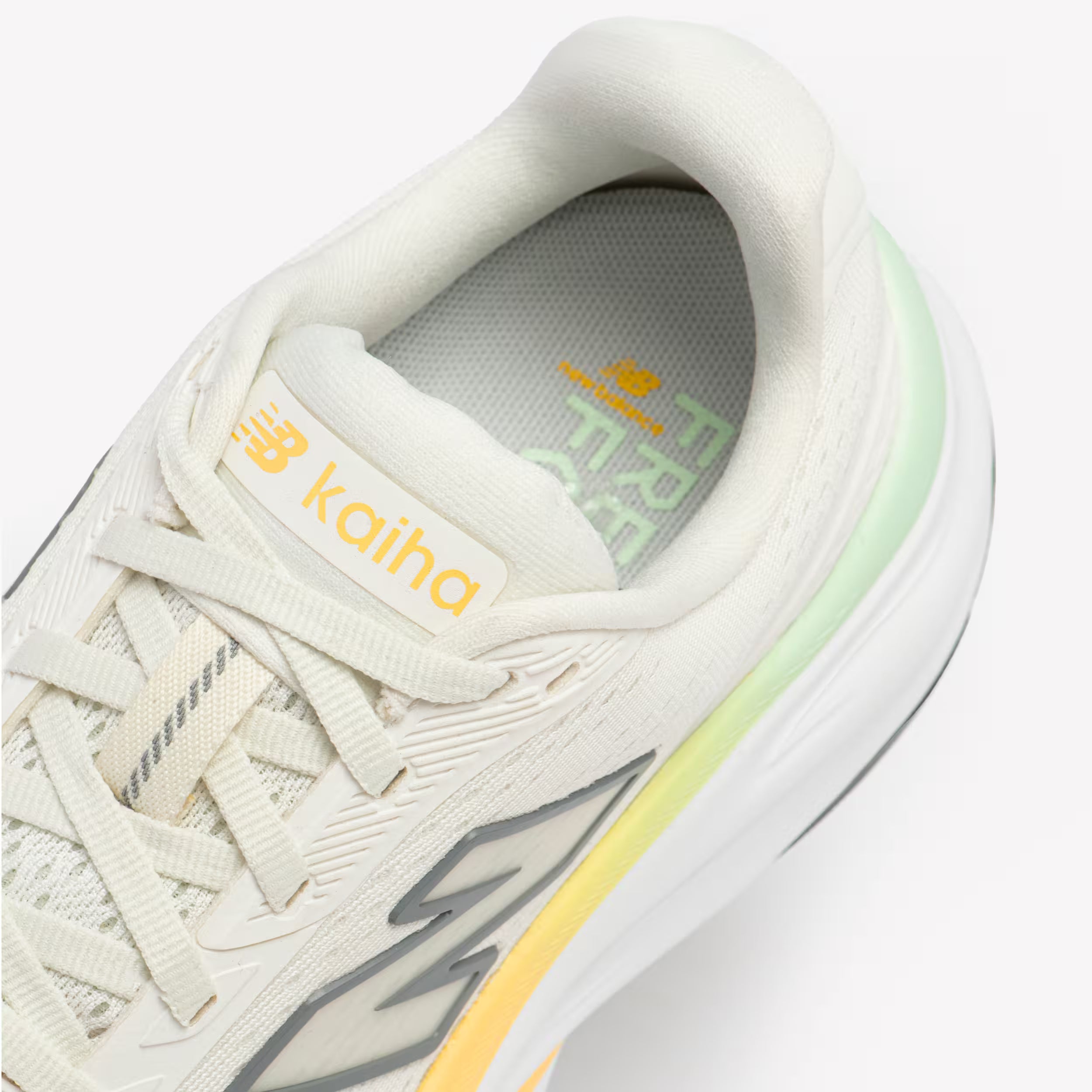 Inside view of New Balance Kaiha Road v2 women’s shoe angled view cushioned performance. New Balance Canada shop on Foot Sensation online store.