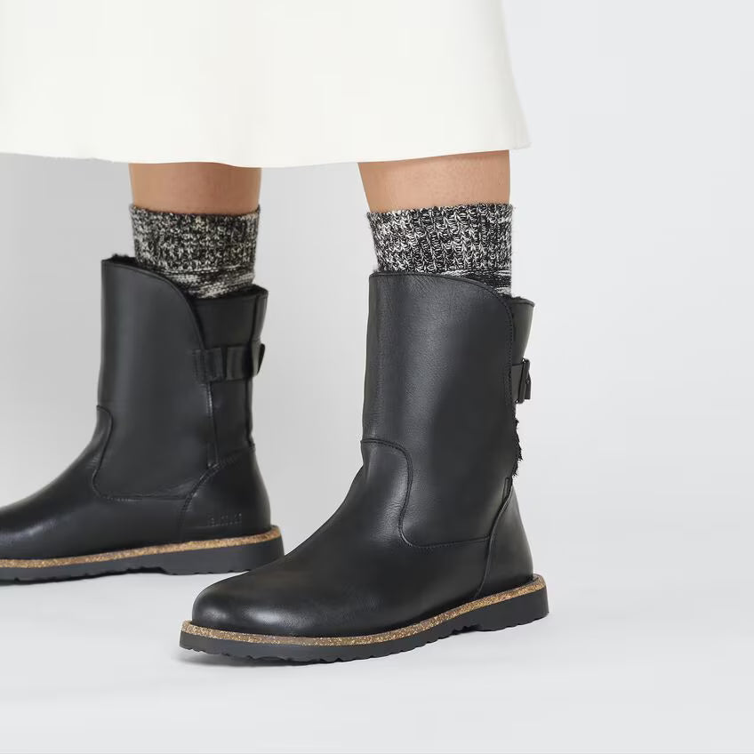 BIRKENSTOCK UPPSALA CUIR NOIR ET PEAU LAINE