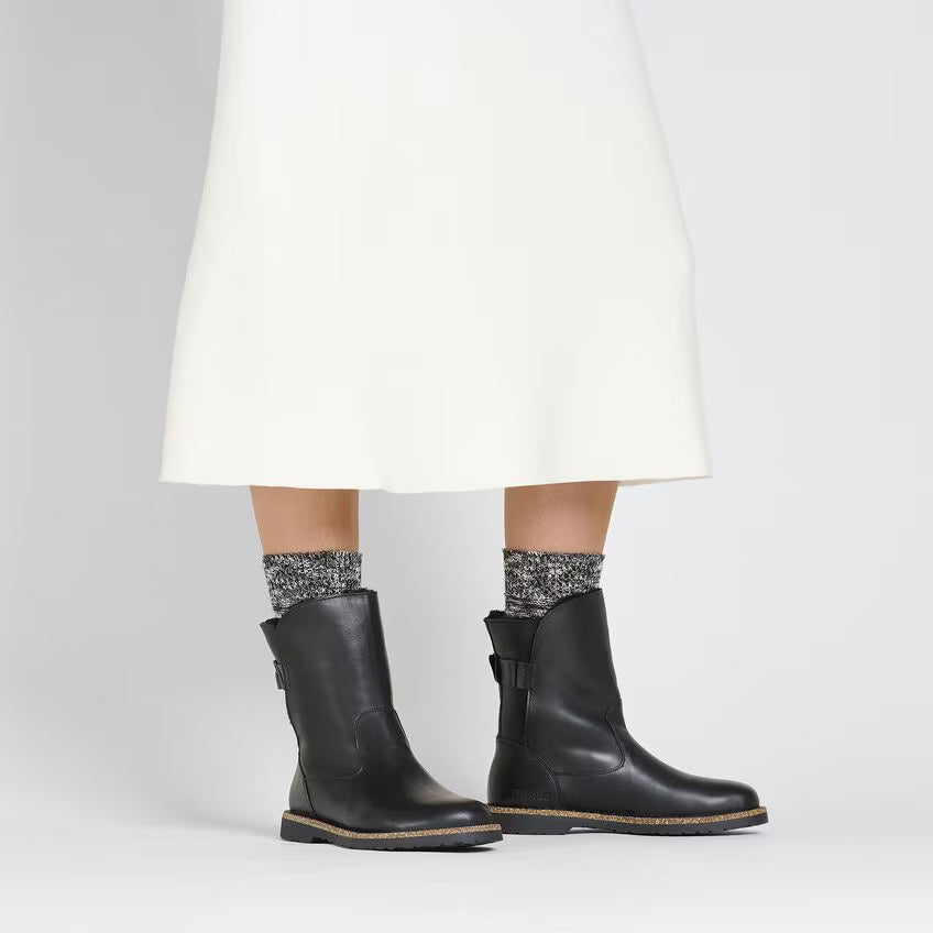 BIRKENSTOCK UPPSALA CUIR NOIR ET PEAU LAINE