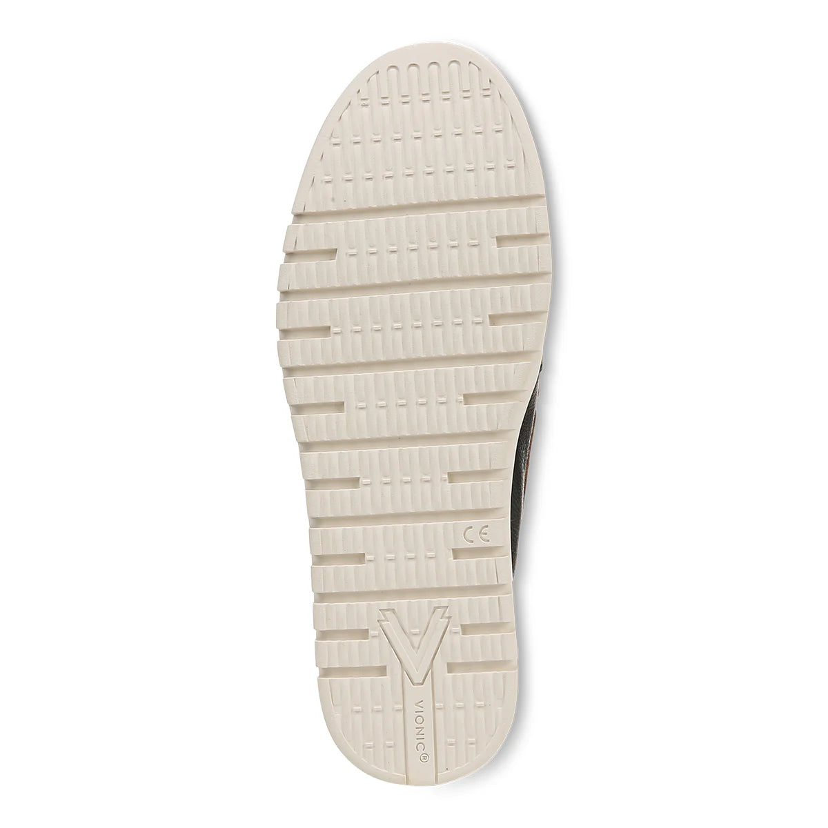 VIONIC UPTOWN Close-up of a white loafer sole with brand logo on a white background