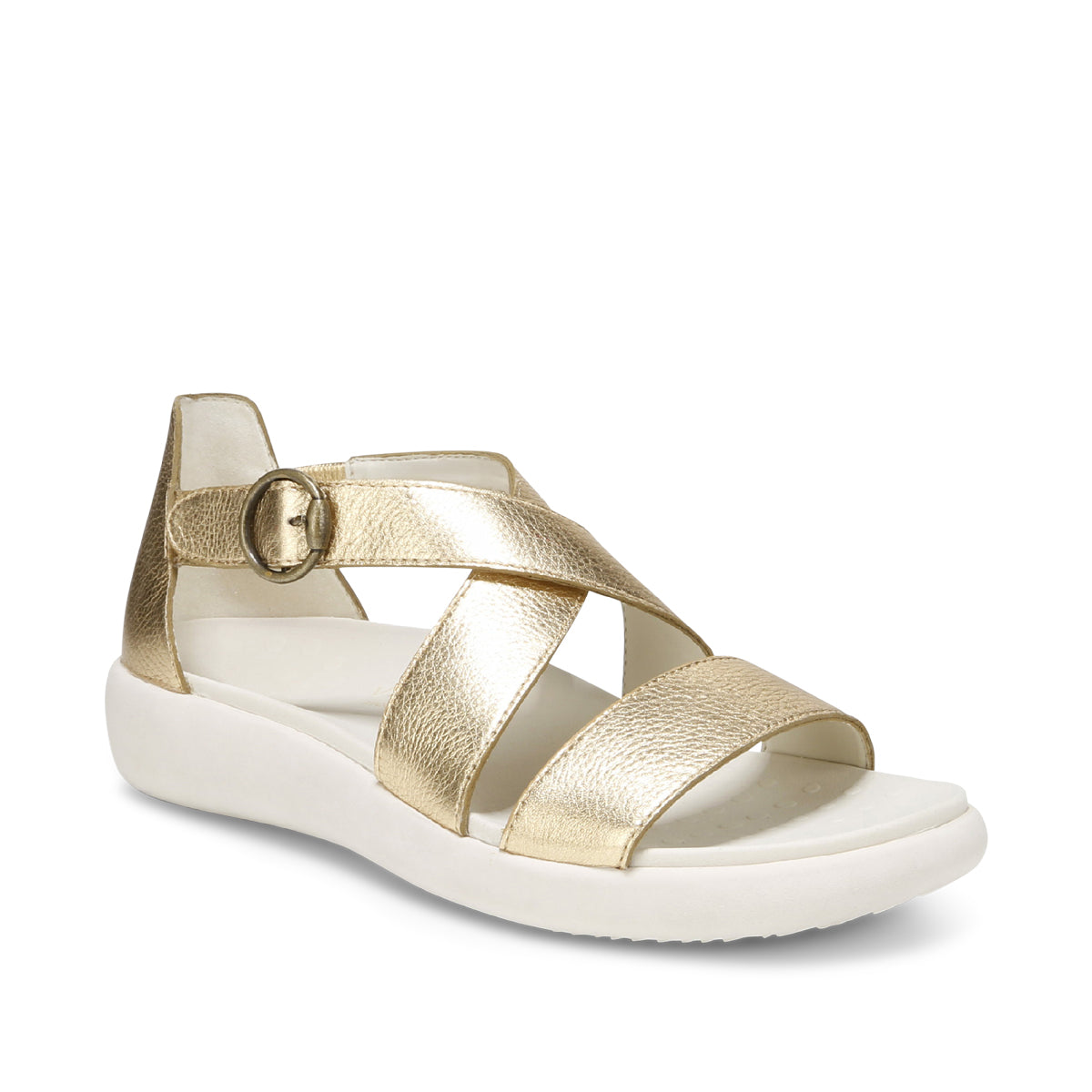 SANDALE VIONIC HARMONY EN CUIR MÉTALLISÉ DORÉ