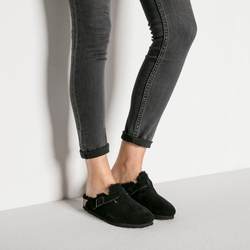BIRKENSTOCK BOSTON SHEARLING BLACK SUEDE LEATHER