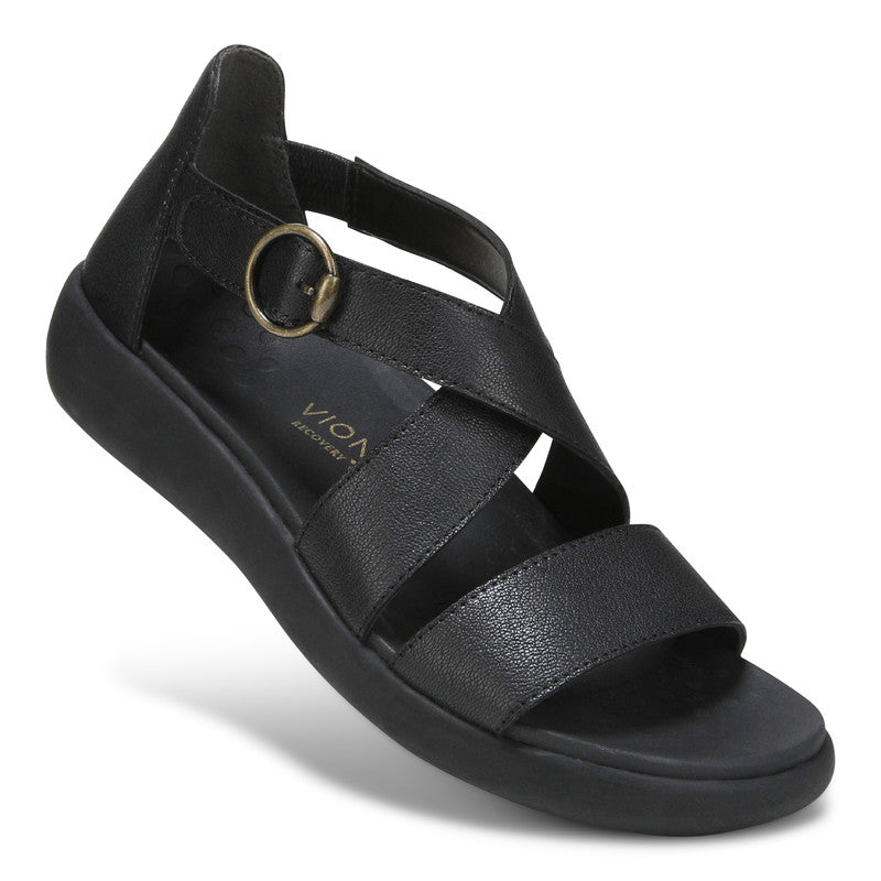 SANDALE VIONIC HARMONY EN CUIR NOIR