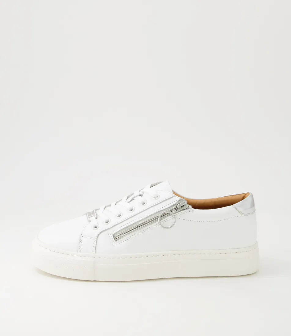 Baskets Ziera Pamela à lacets et fermeture éclair latérale en cuir blanc et argent