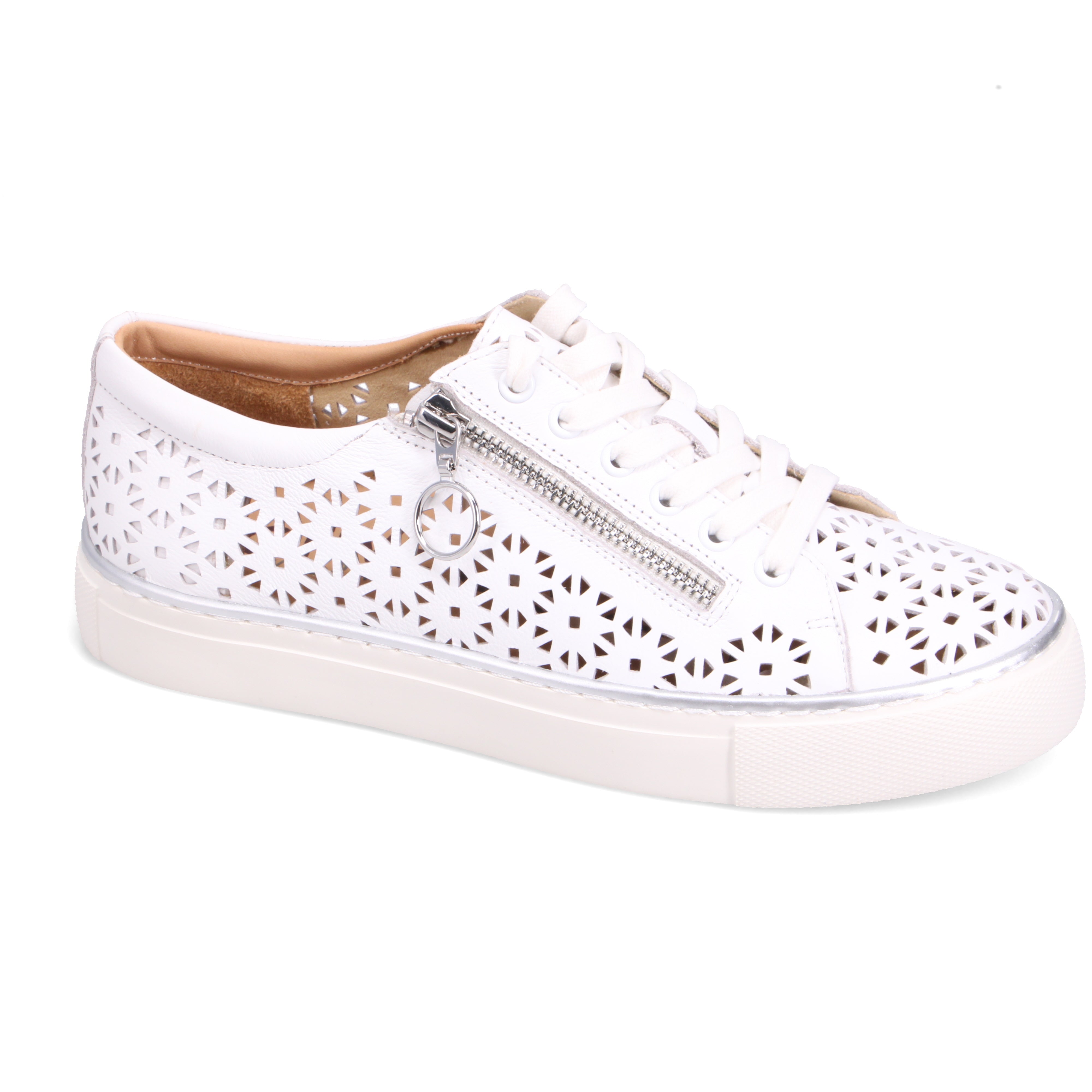 BASKETS ZIERA PANDOE À LACETS ET ZIP LATÉRAL EN CUIR BLANC