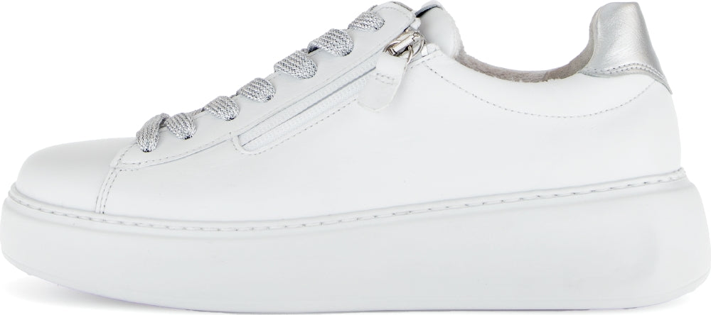 BASKETS GABOR À LACETS ET ZIP LATÉRAL 66 488 51 BLANC ARGENT
