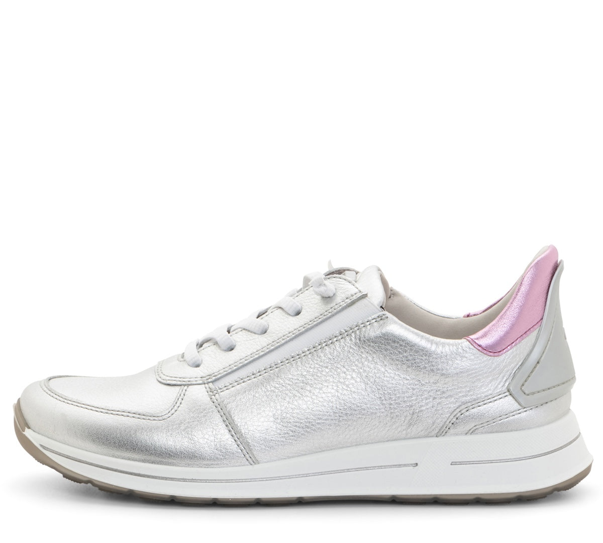 CHAUSSURES ARA OVATION BASKETS À LACETS EN CUIR MÉTALLISÉ ARGENTÉ