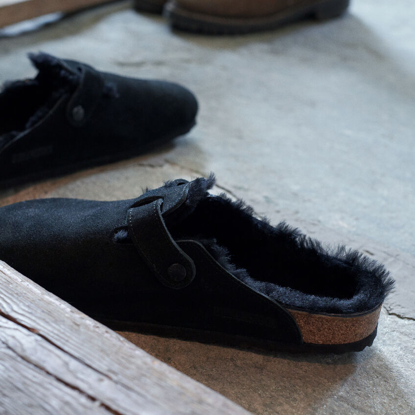 BIRKENSTOCK BOSTON SHEARLING BLACK SUEDE LEATHER