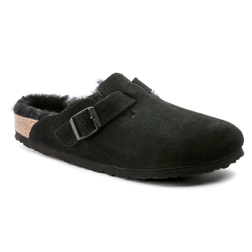 BIRKENSTOCK BOSTON SHEARLING BLACK SUEDE LEATHER