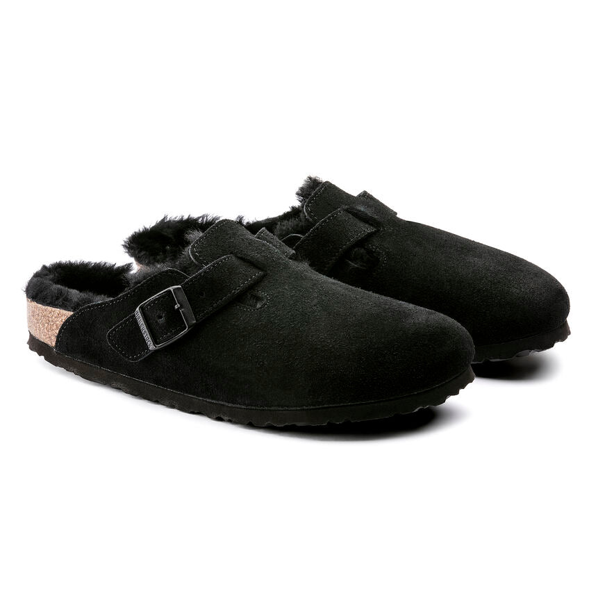 BIRKENSTOCK BOSTON SHEARLING BLACK SUEDE LEATHER