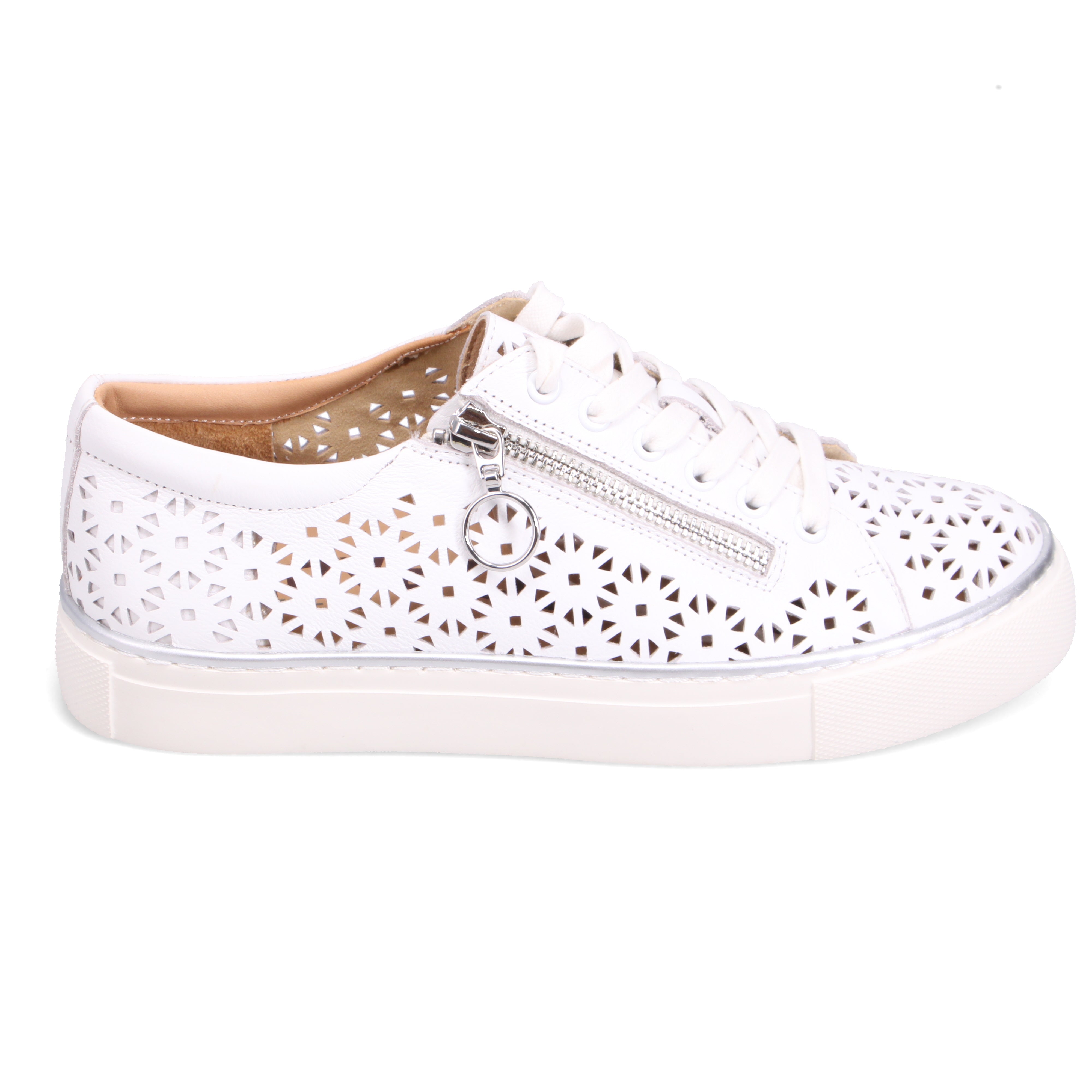 BASKETS ZIERA PANDOE À LACETS ET ZIP LATÉRAL EN CUIR BLANC